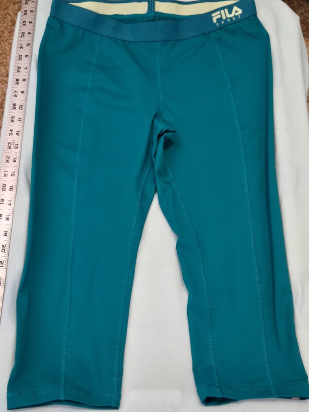 FILA Sport Capri Leggings Women Large Teal Running Workout Athletic Stretch